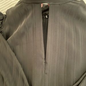 Frame black silk blouse with key hole neck.